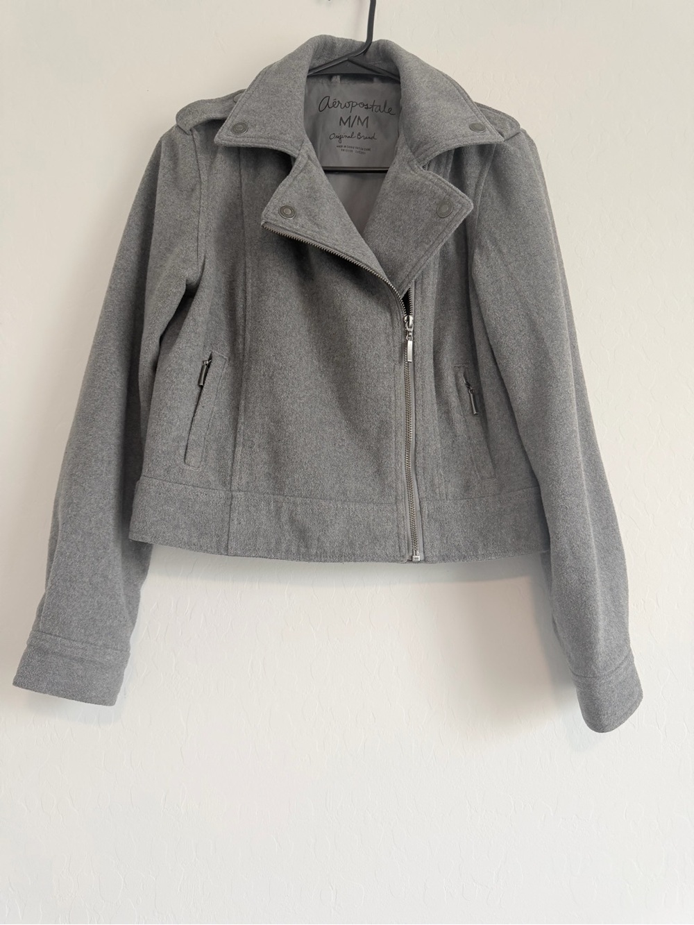 Aeropostale Women's Light Gray Wool-Blend Moto Jacket